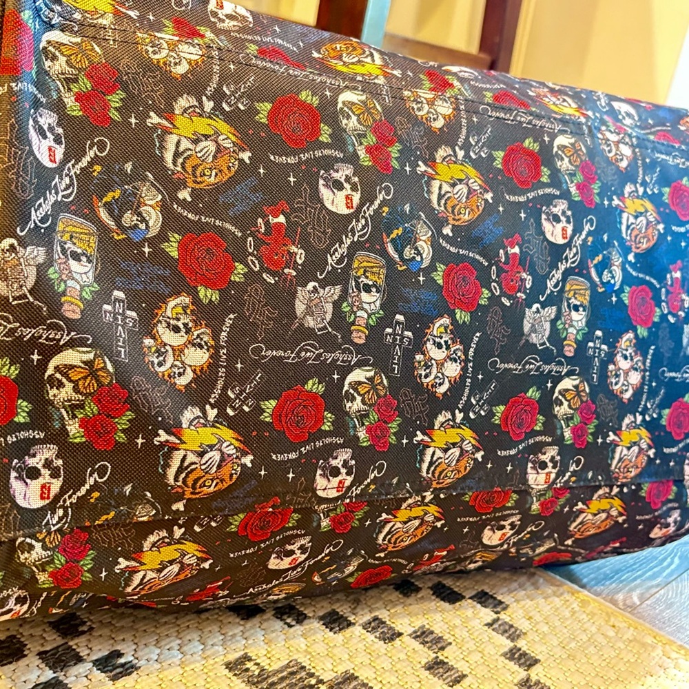 ALF Tattoo Print Embroidered Emotional Baggage Black Duffel Bag Zip Weekender - Picture 5 of 5
